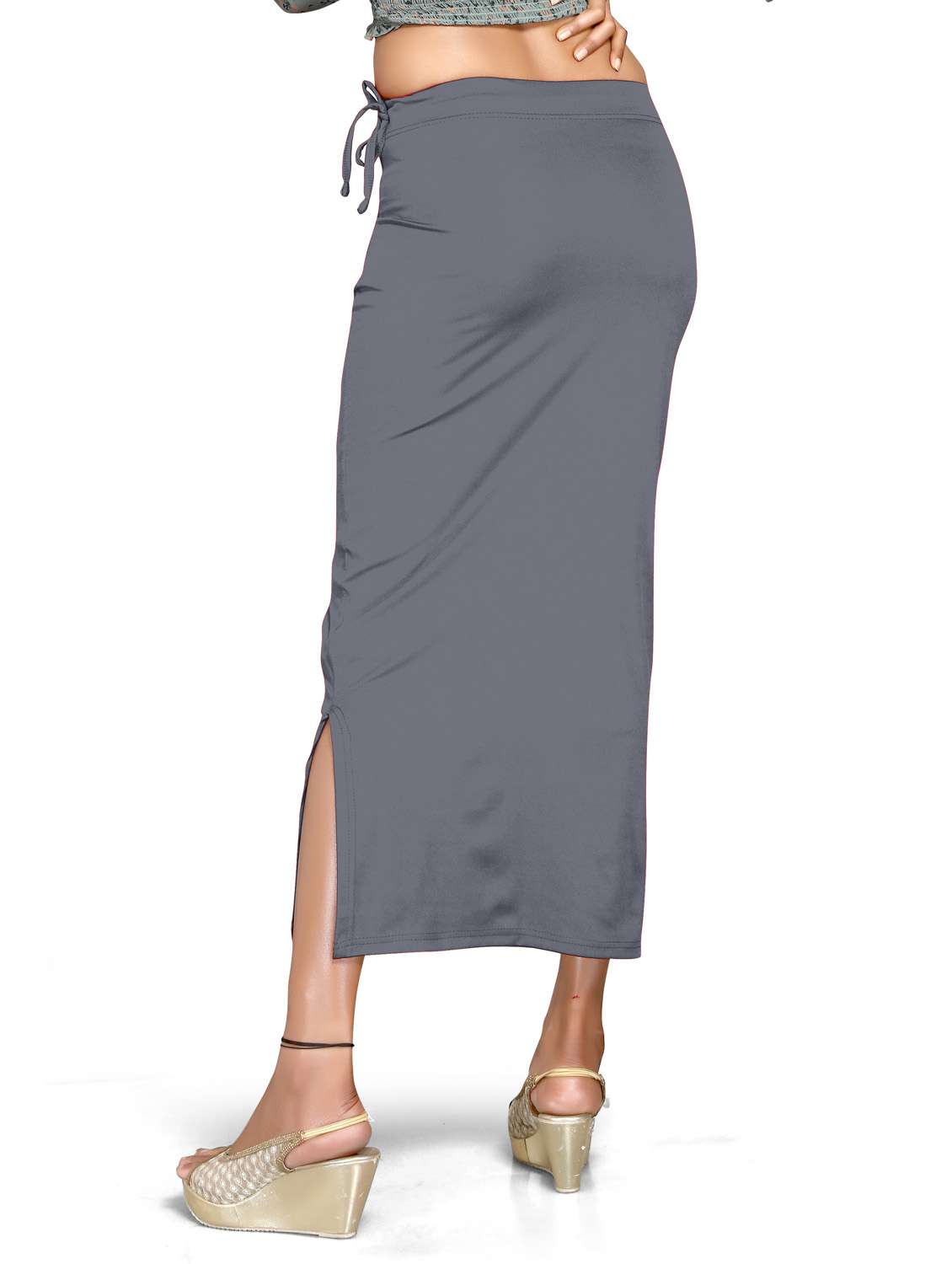 solid side slit saree shapewear - 20183220 - Standard Image - 3