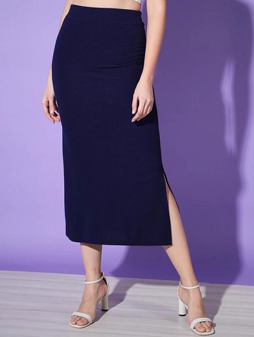 dark blue solid lycra pencil skirt - 20183387 -  Standard Image - 0