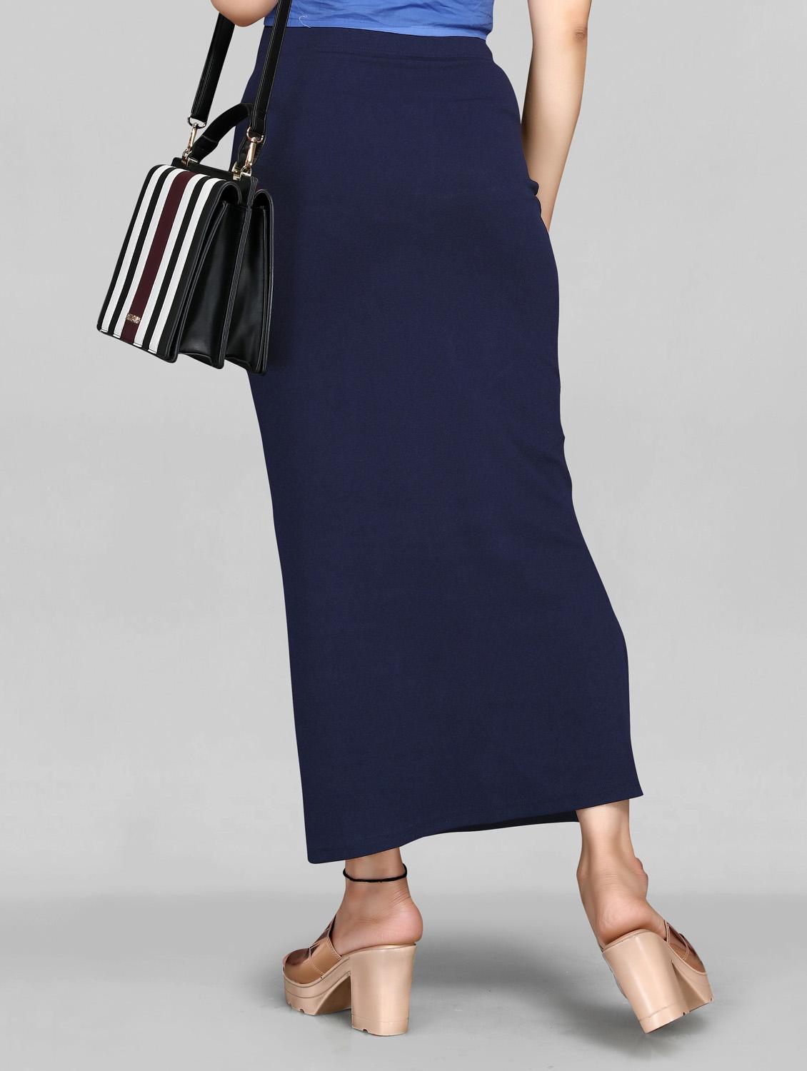 dark blue solid lycra pencil skirt - 20183387 - Standard Image - 3