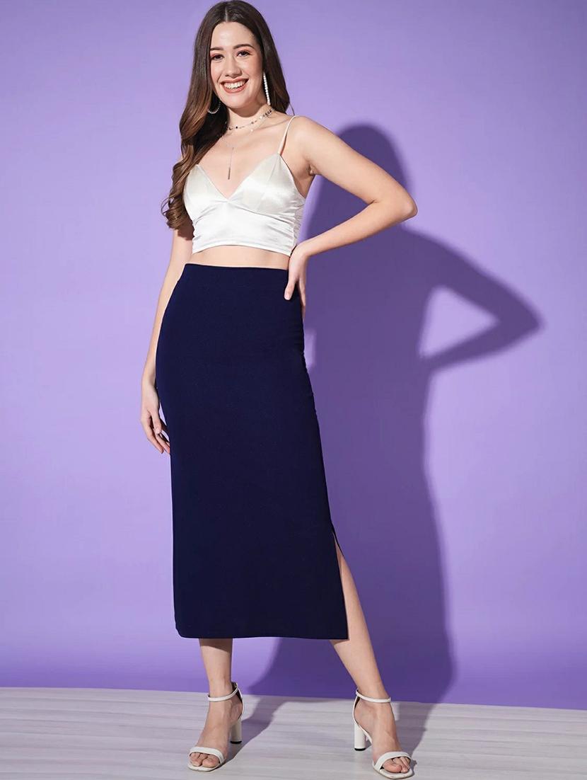 dark blue solid lycra pencil skirt - 20183387 - Standard Image - 5