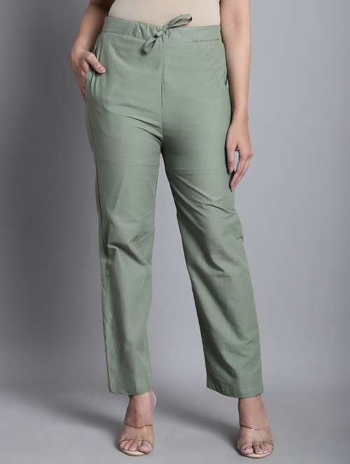 green solid straight ankle length pant - 20183573 -  Standard Image - 0