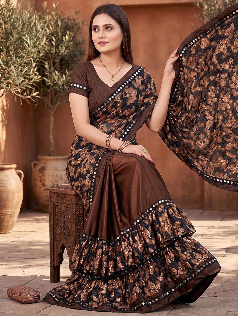 Women's Self Design Brown Colored Saree With Blouse - 20183675 -  Standard Image - 3