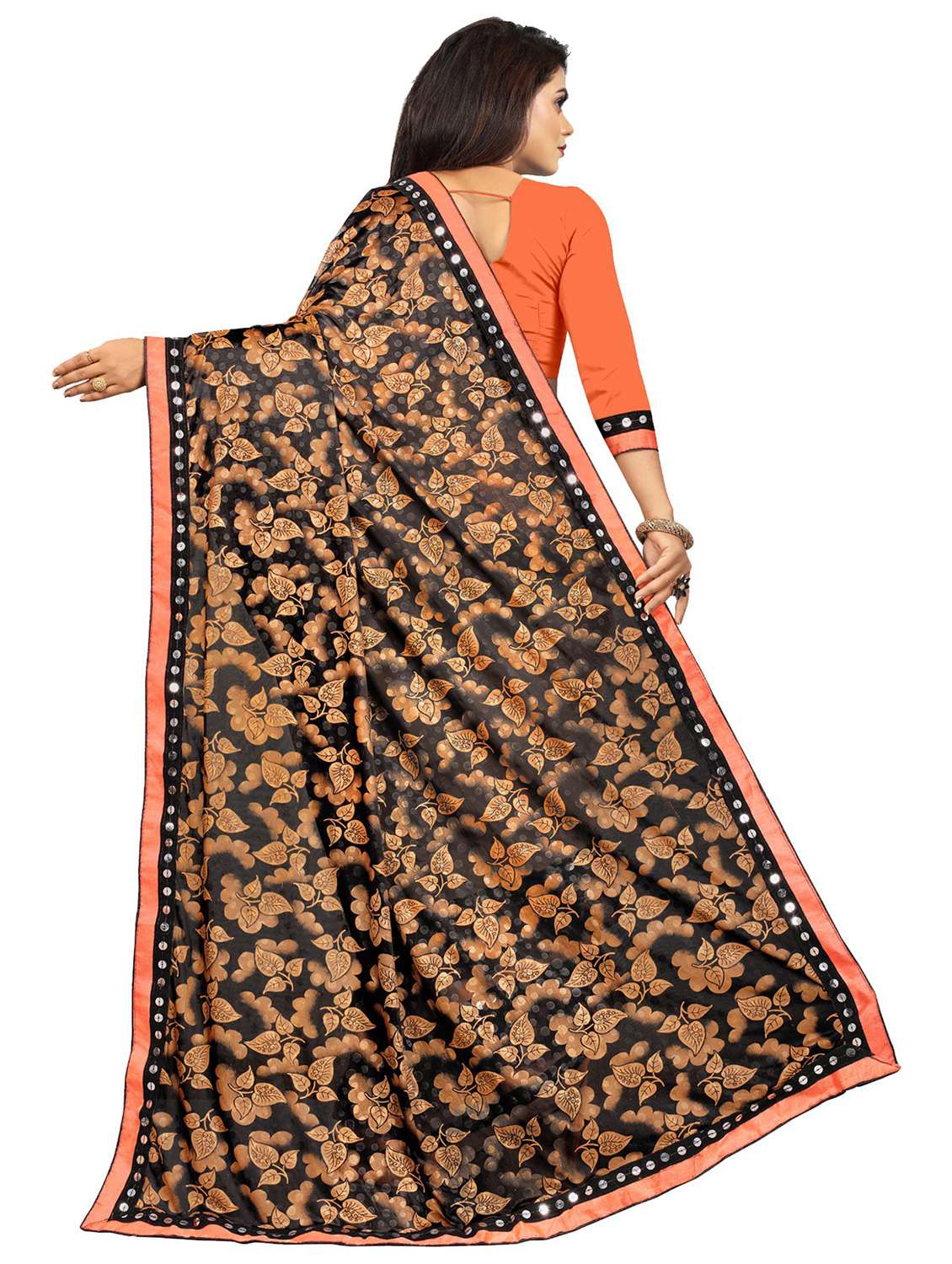 women's self design orange colored saree with blouse - 20183715 -  Standard Image - 3
