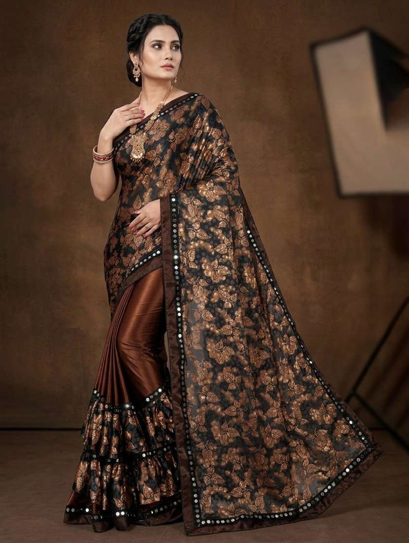 women's self design brown colored saree with blouse - 20183717 -  Standard Image - 3