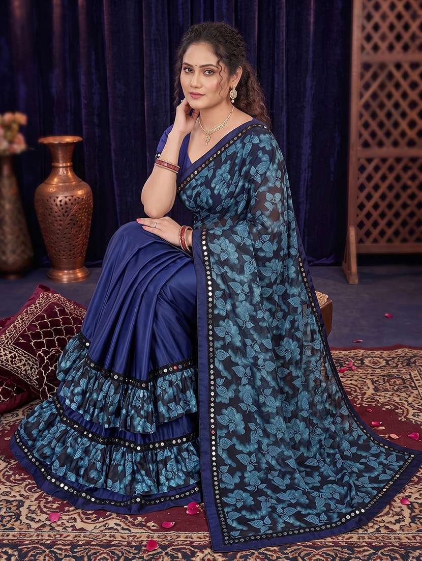 Women's Self Design Blue Colored Saree With Blouse - 20183749 -  Standard Image - 3