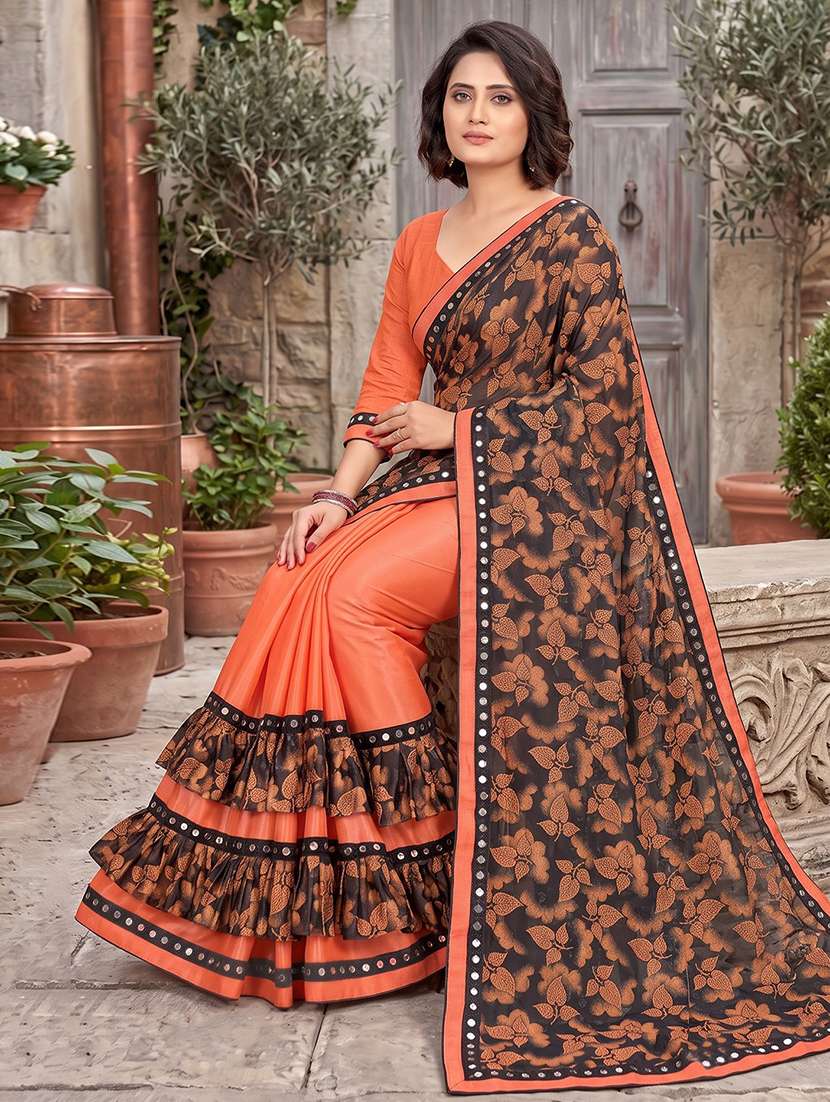 Women's Self Design Orange Colored Saree With Blouse - 20183756 -  Standard Image - 3