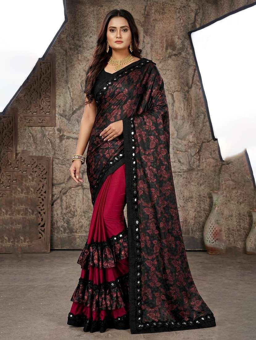 women's self design maroon colored saree with blouse
