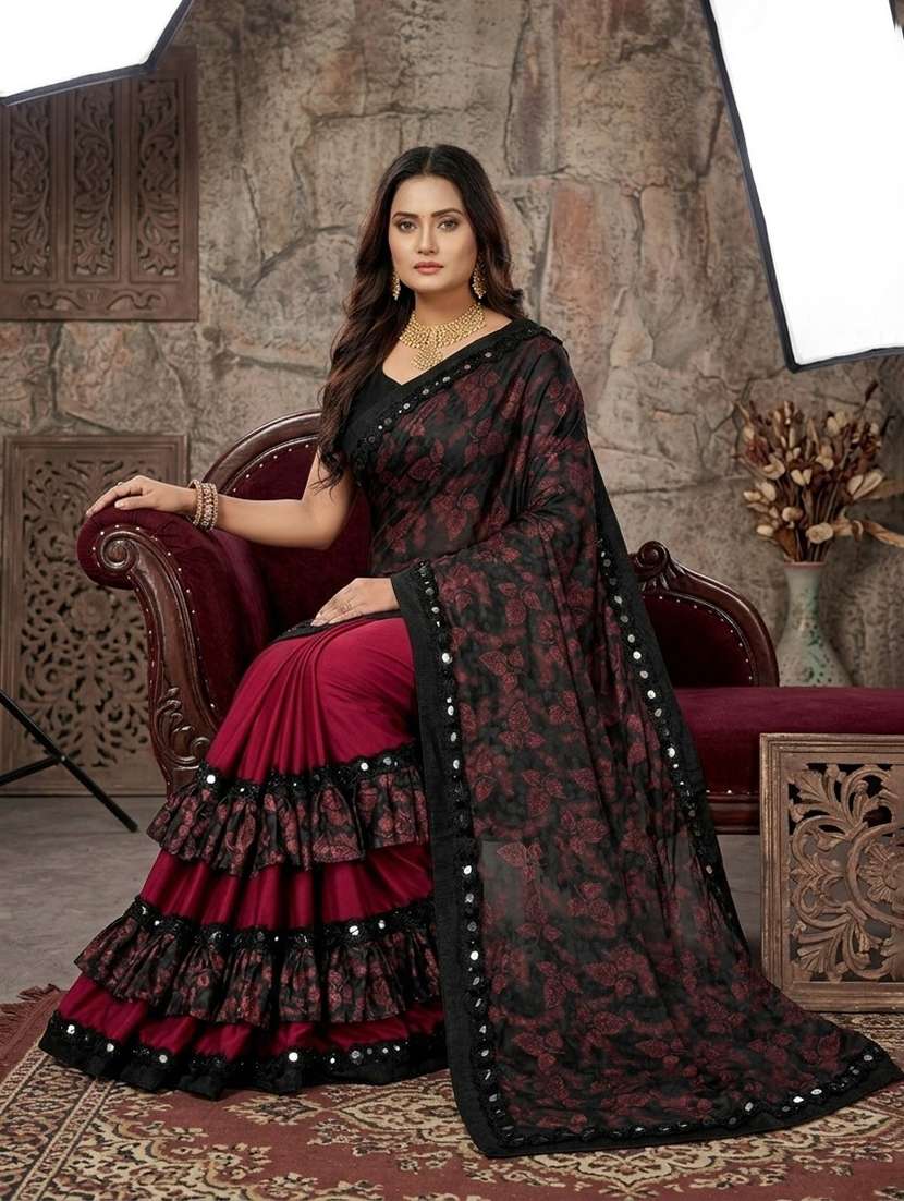 women's self design maroon colored saree with blouse - 20183780 -  Standard Image - 3