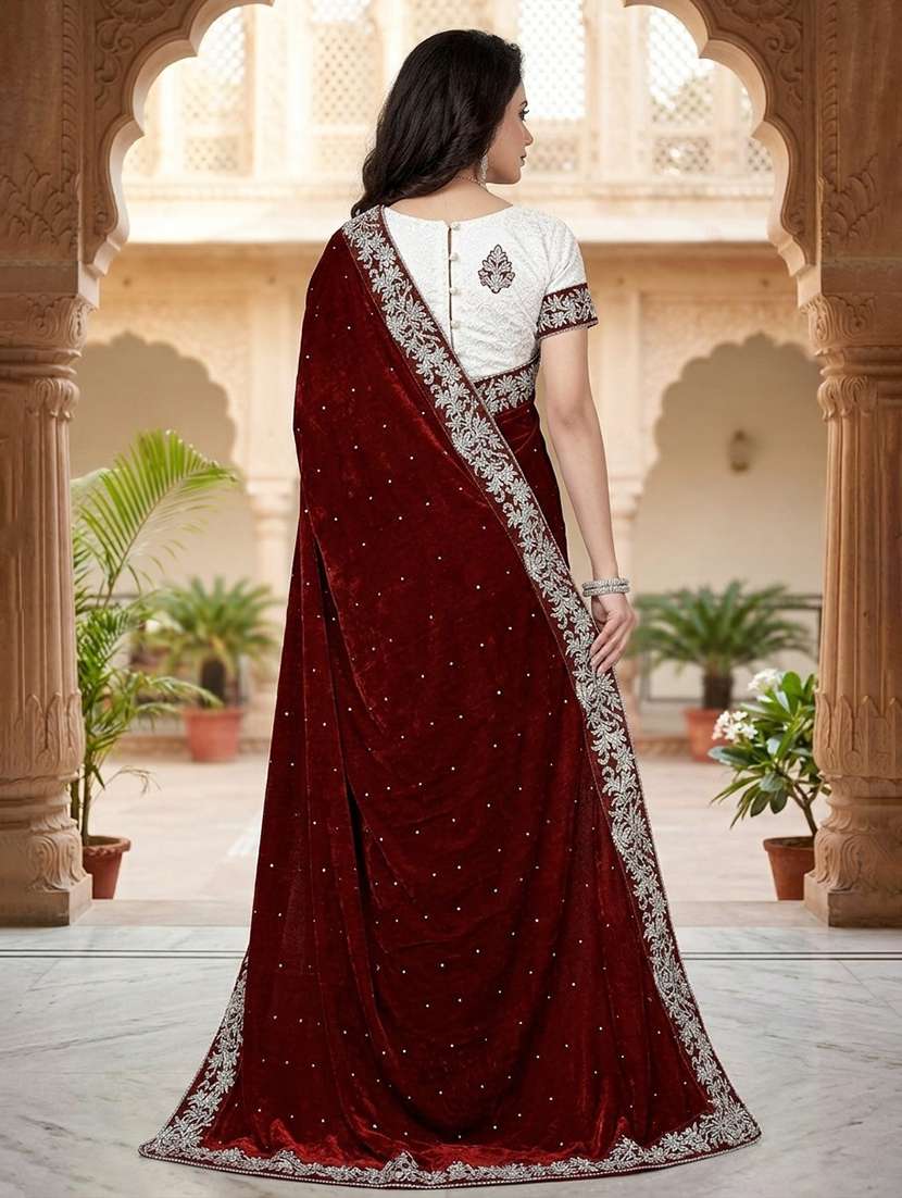 women maroon half & half saree with blouse - 20183876 -  Standard Image - 3