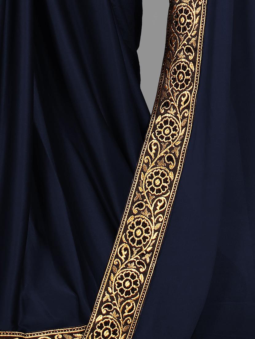 dark blue solid with bordered saree with blouse - 20183970 - Standard Image - 3