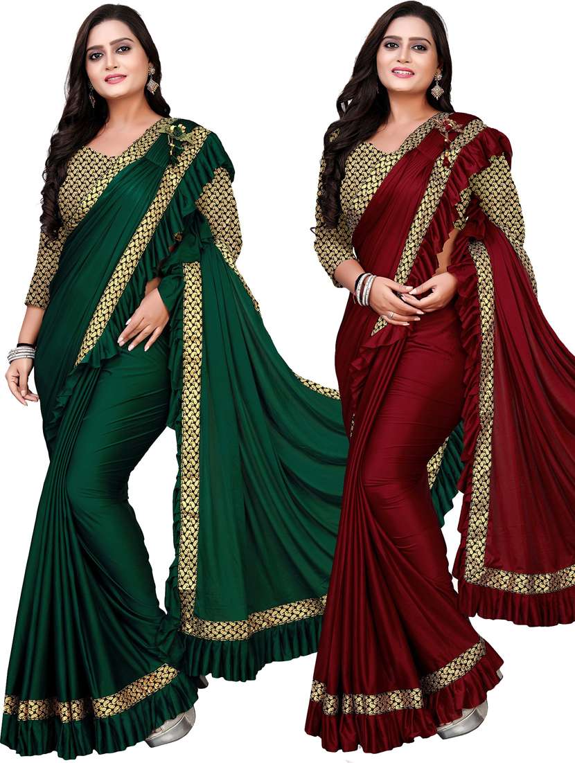 women's bordered royal blue colored saree with blouse