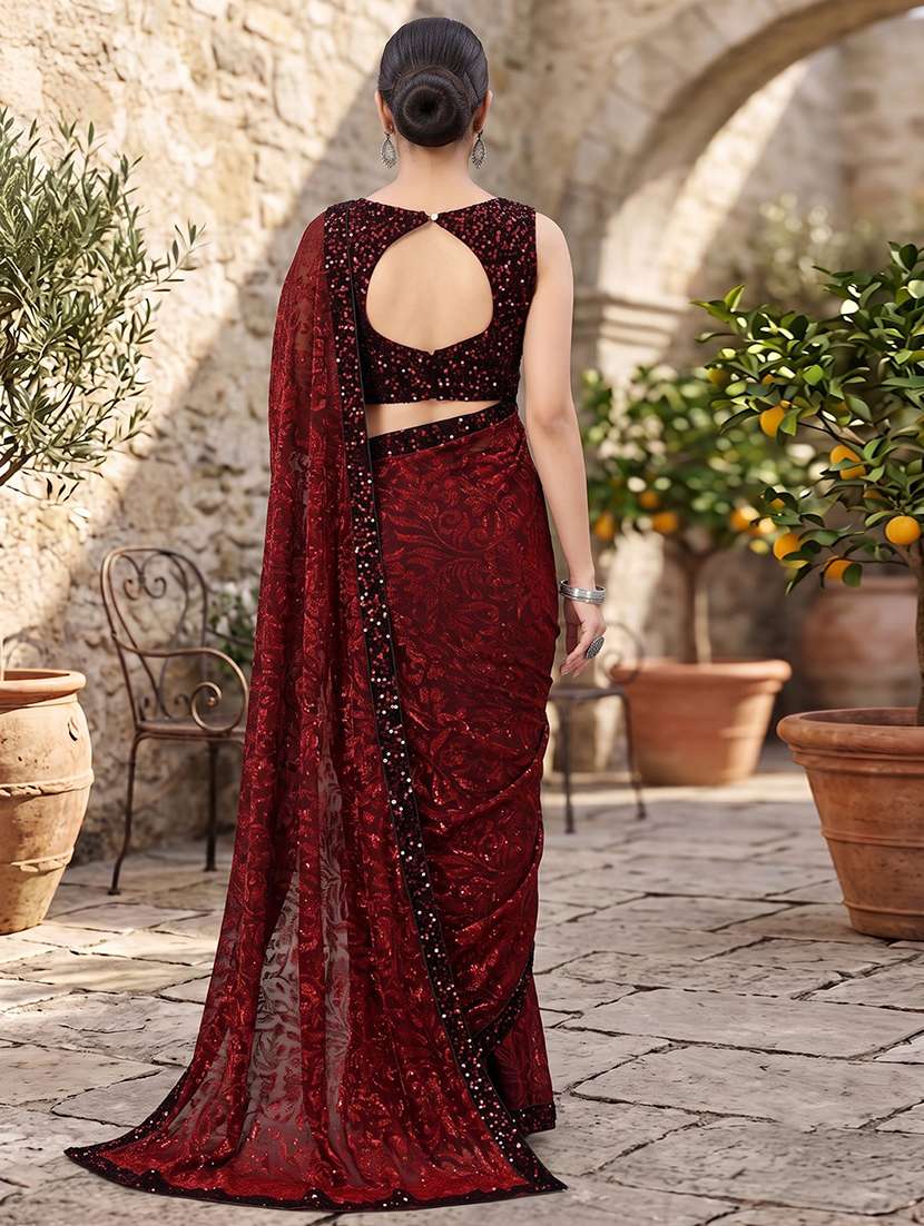 Women's Embroidered Saree With Blouse - 20184122 -  Standard Image - 3
