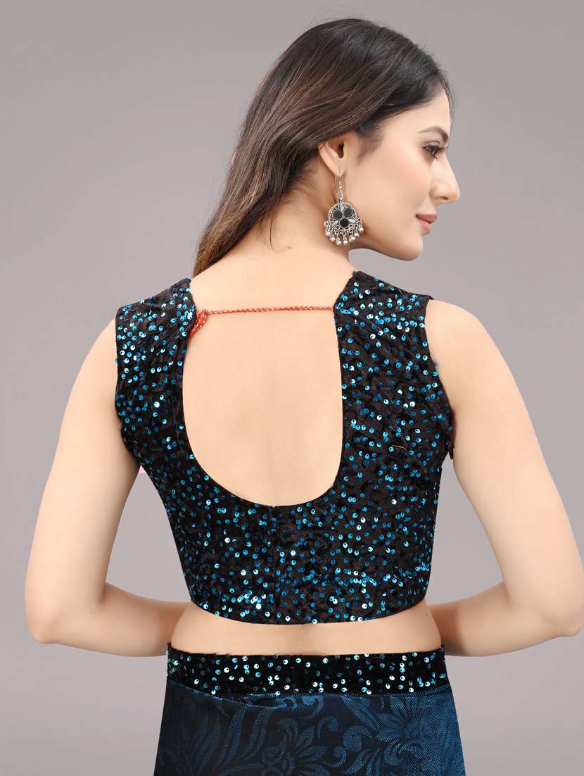 women's printed blue colored saree with blouse - 20184152 -  Standard Image - 3