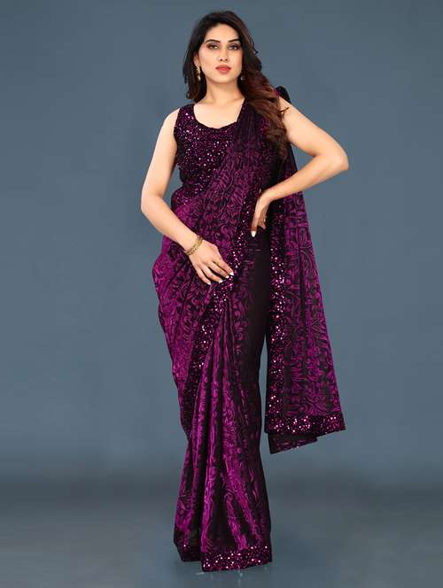 women's printed purple colored saree with blouse - 20184158 - Standard Image - 0