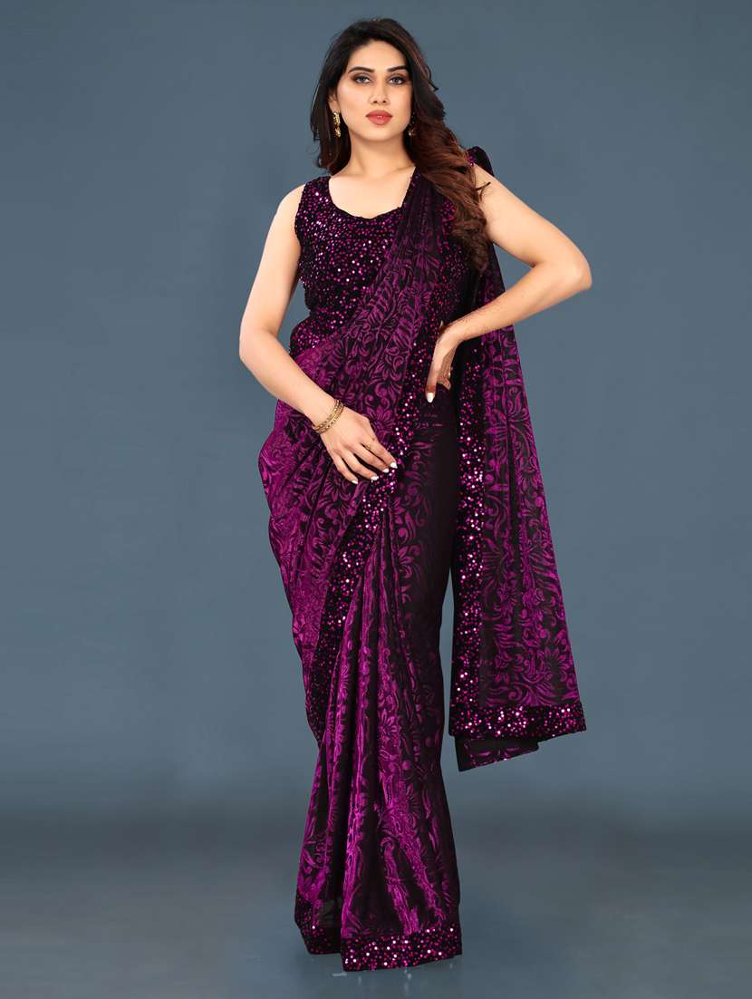 women's printed purple colored saree with blouse - 20184158 - Zoom Image - 0