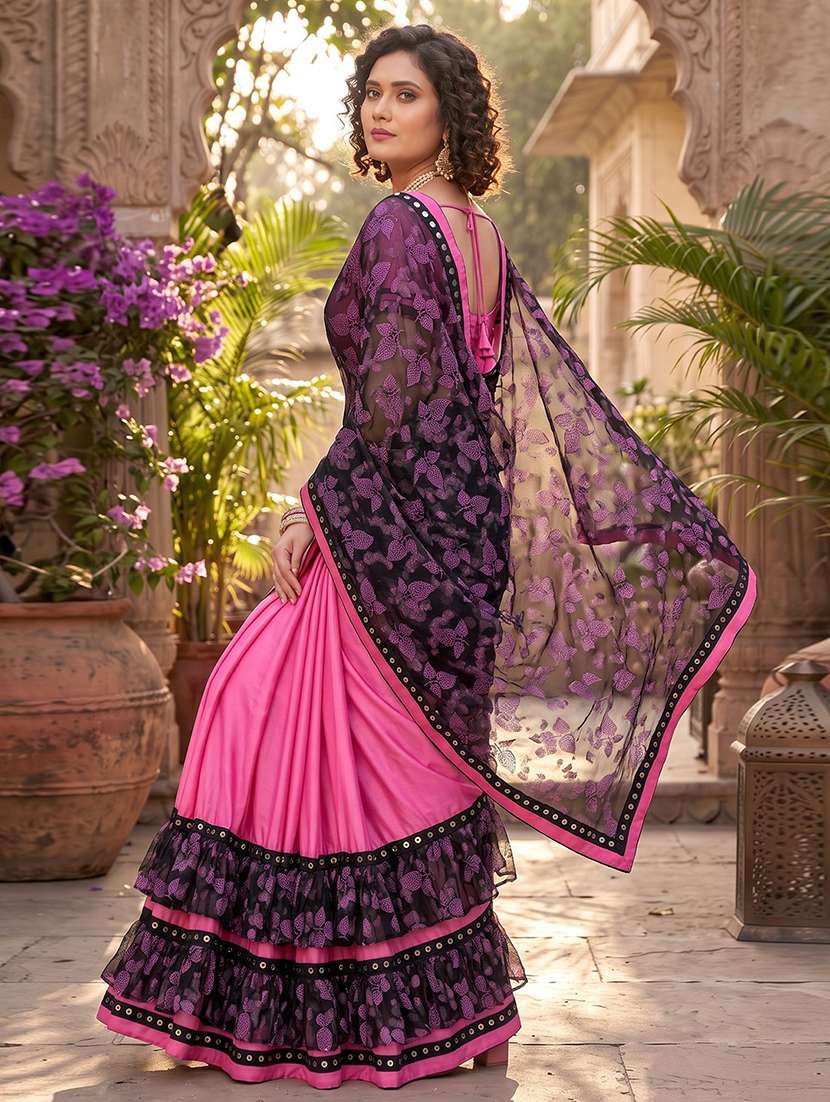 Women Printed Ruffle Saree With Blouse - 20184160 -  Standard Image - 3