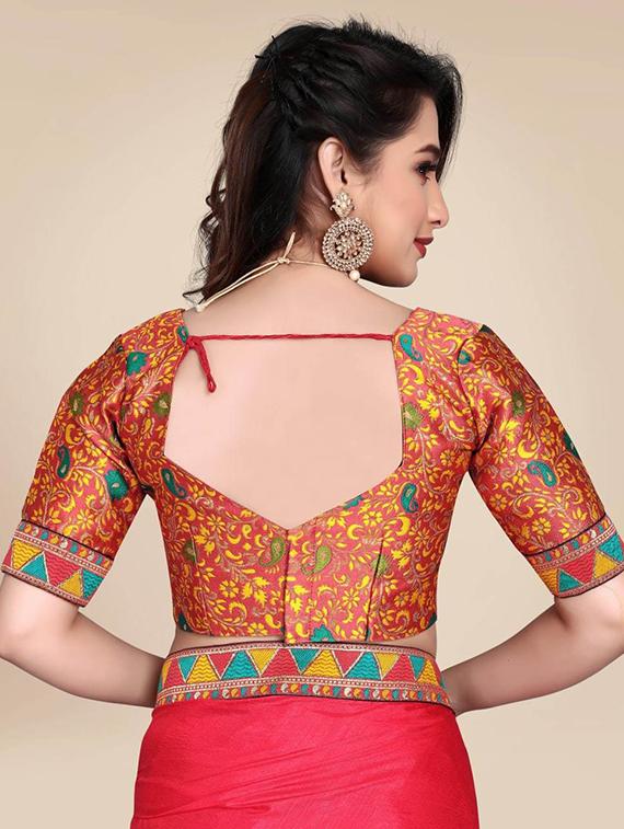red self design woven saree with blouse - 20184345 - Standard Image - 3