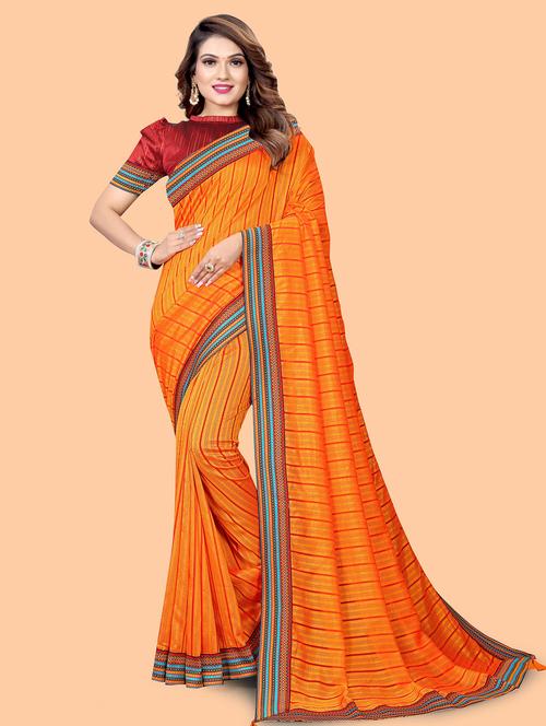 yellow stripes printed saree with blouse - 20184374 - Standard Image - 0
