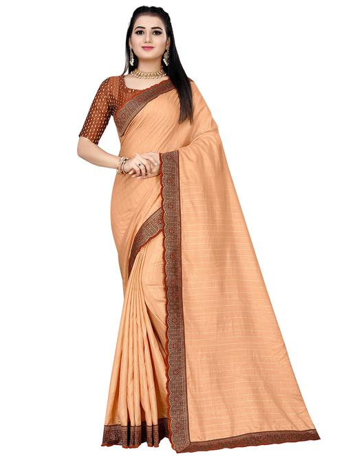 peach self design woven saree with blouse - 20184391 -  Standard Image - 0