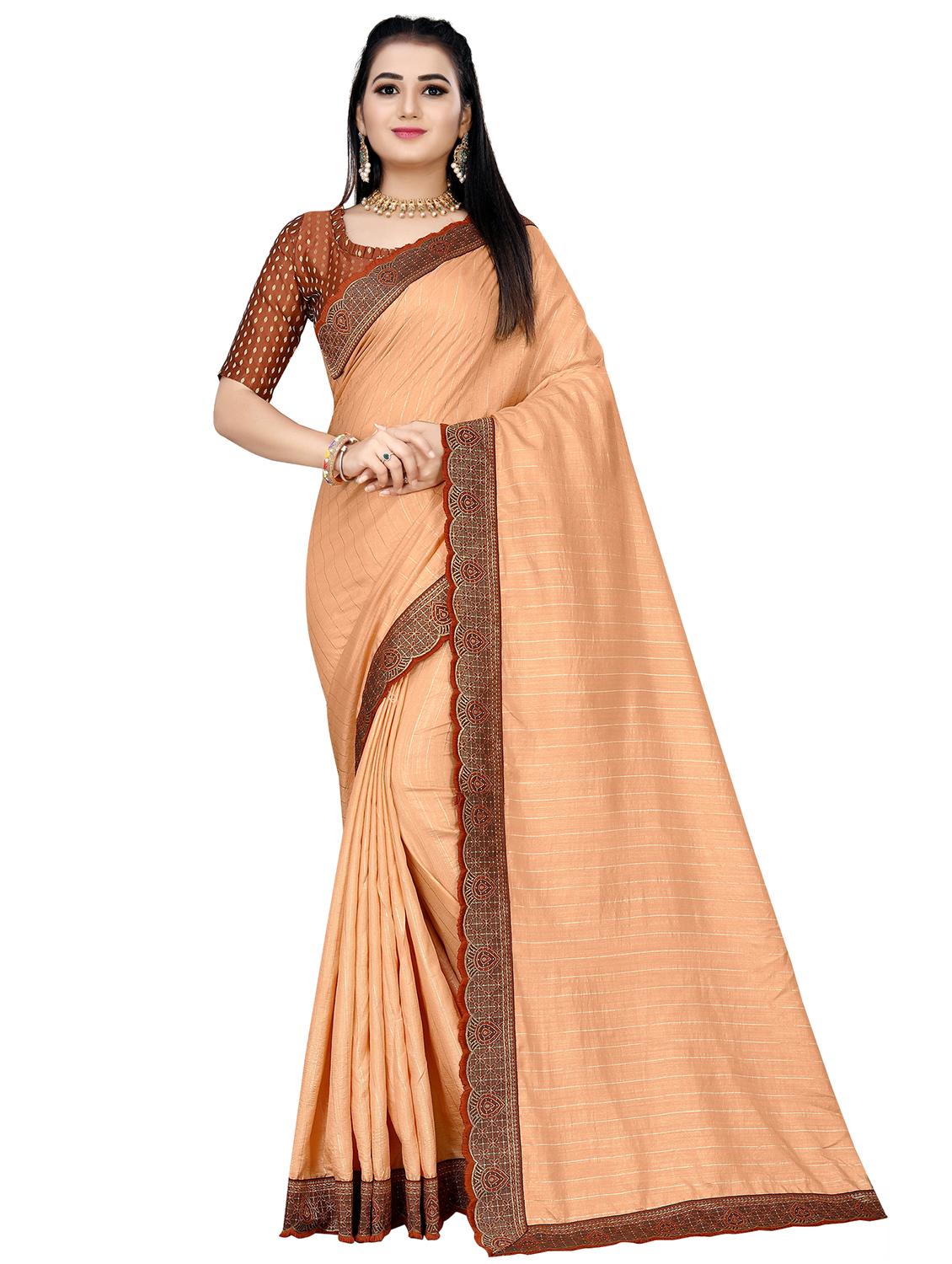 peach self design woven saree with blouse - 20184391 -  Zoom Image - 0