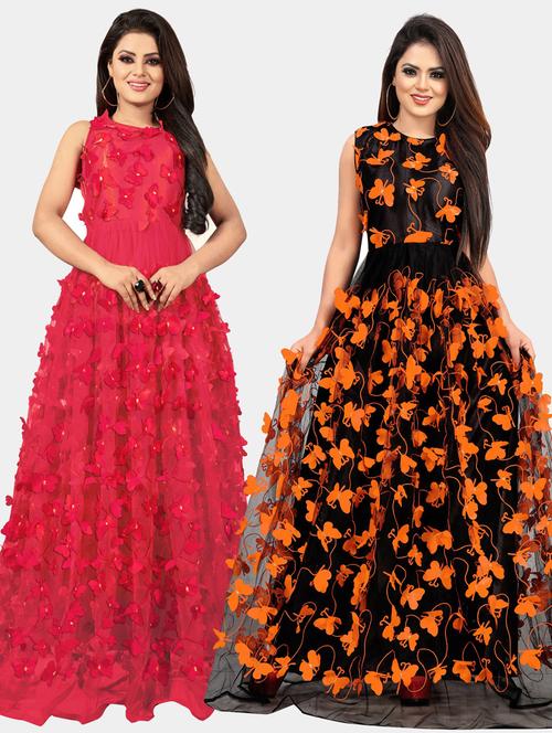 pack of 2 self design semi-stitched gown - 20184422 - Standard Image - 0