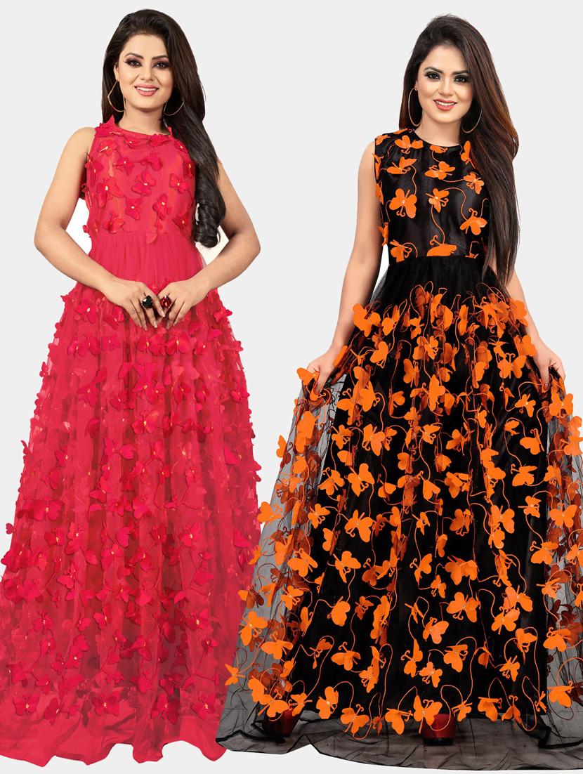 pack of 2 self design semi-stitched gown - 20184422 - Zoom Image - 0