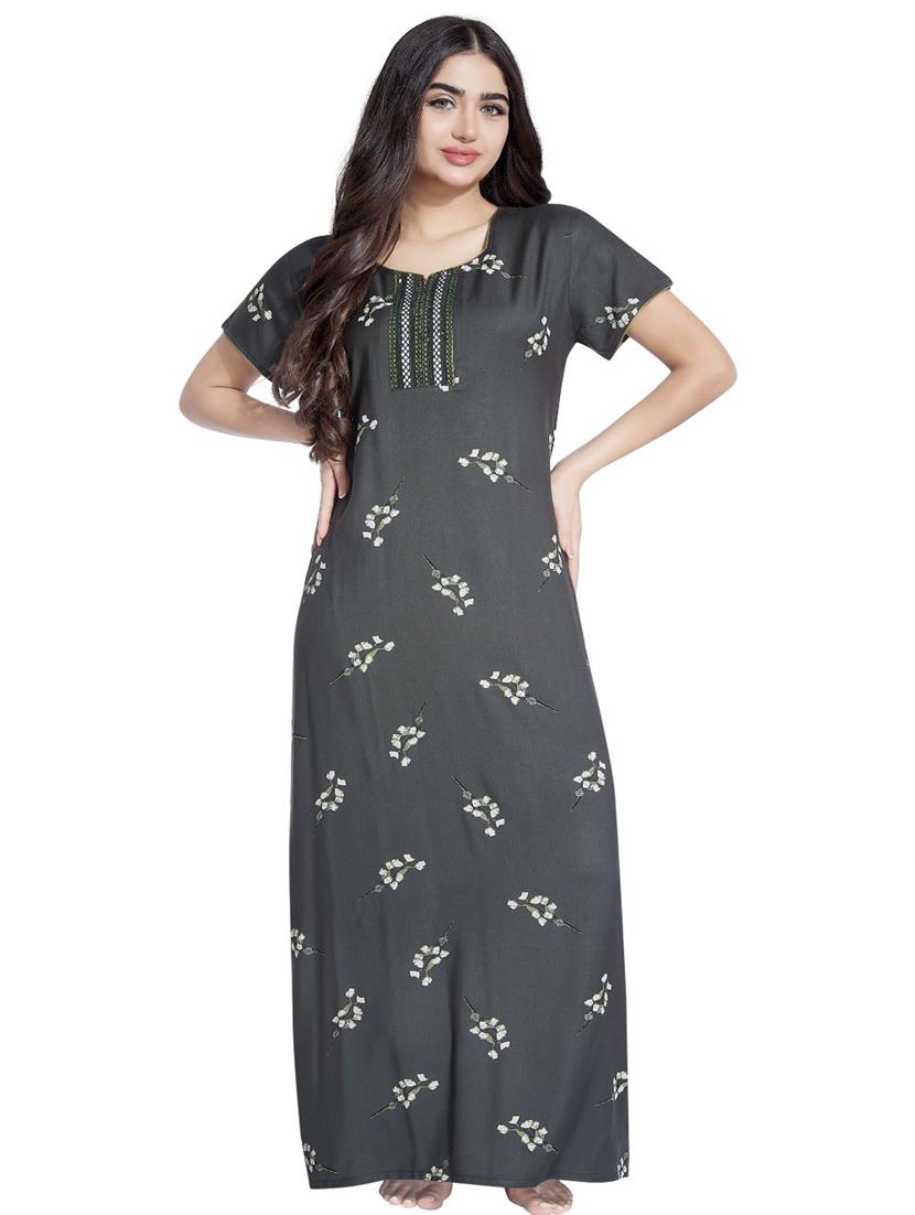 grey floral print short sleeves nighty - 20184552 - Zoom Image - 0