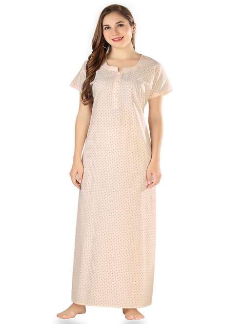 pink printed notch neck short sleeves nighty - 20184573 - Standard Image - 0