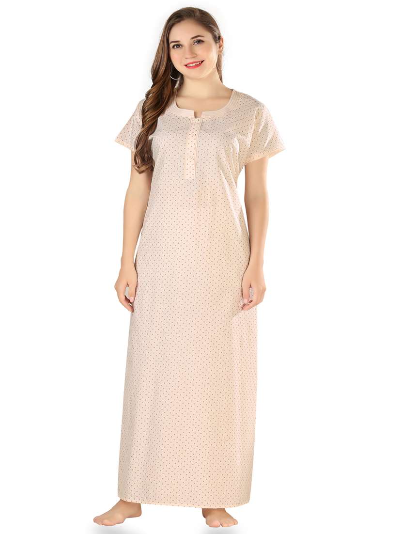 pink printed notch neck short sleeves nighty - 20184573 - Zoom Image - 0