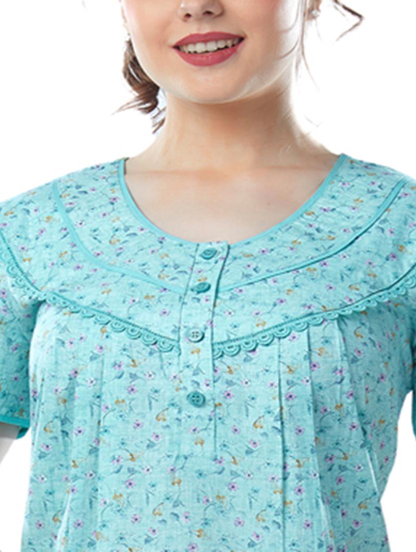 blue florals printed round neck short sleeves nighty - 20184582 - Standard Image - 5