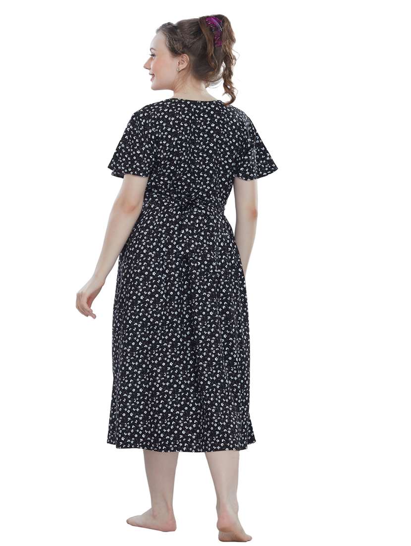 black florl print round neck short sleeves nighty - 20184591 -  Standard Image - 3