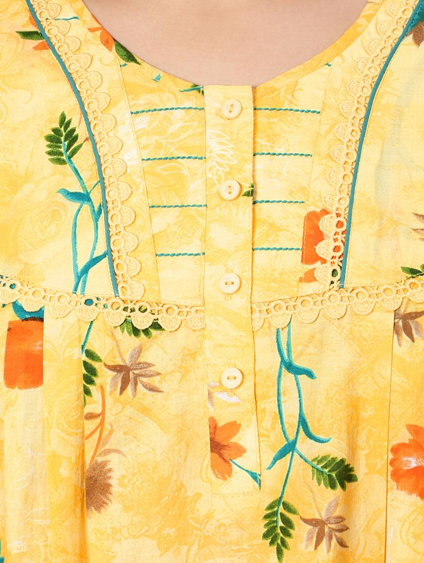 yellow printed round neck short sleeves nighty - 20184672 - Standard Image - 5
