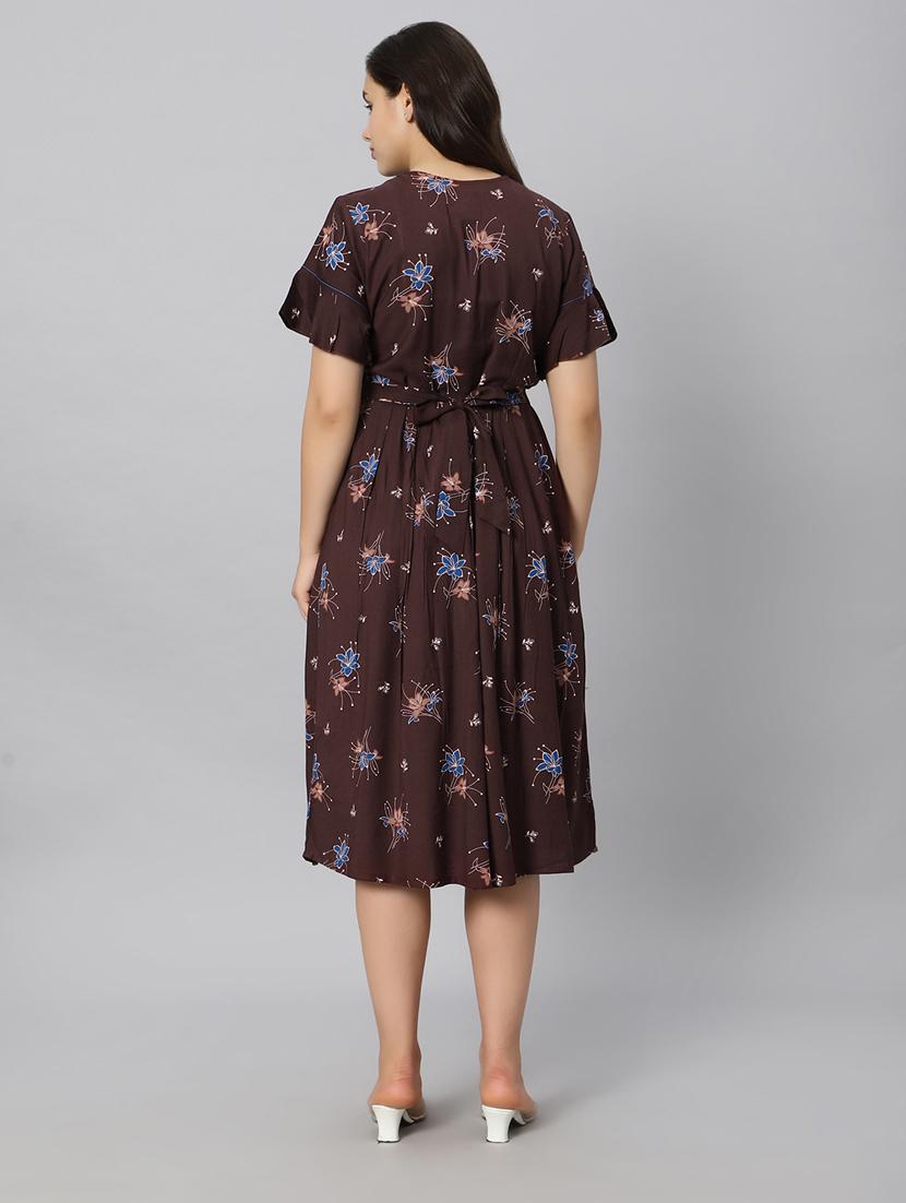brown florals printed round neck maternity wear nighty - 20184686 - Standard Image - 5
