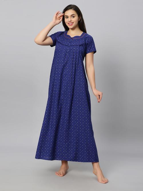 blue printed short sleeves nighty - 20184698 -  Standard Image - 0