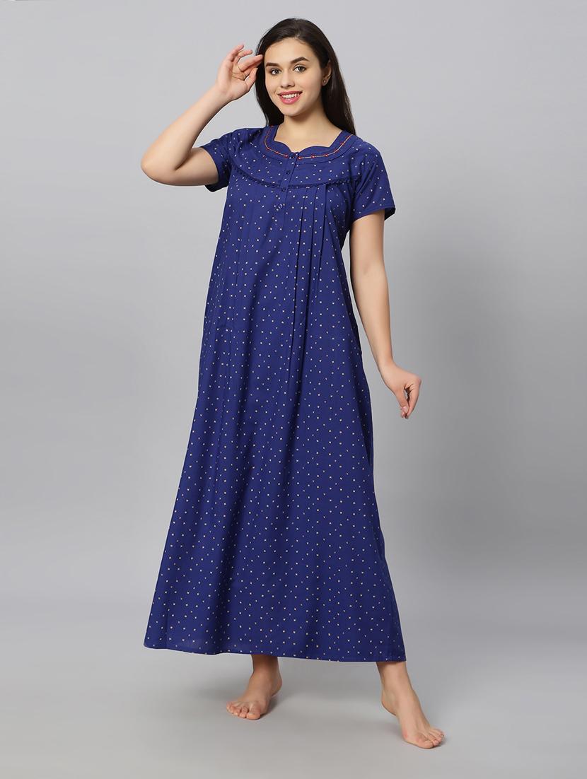 blue printed short sleeves nighty
