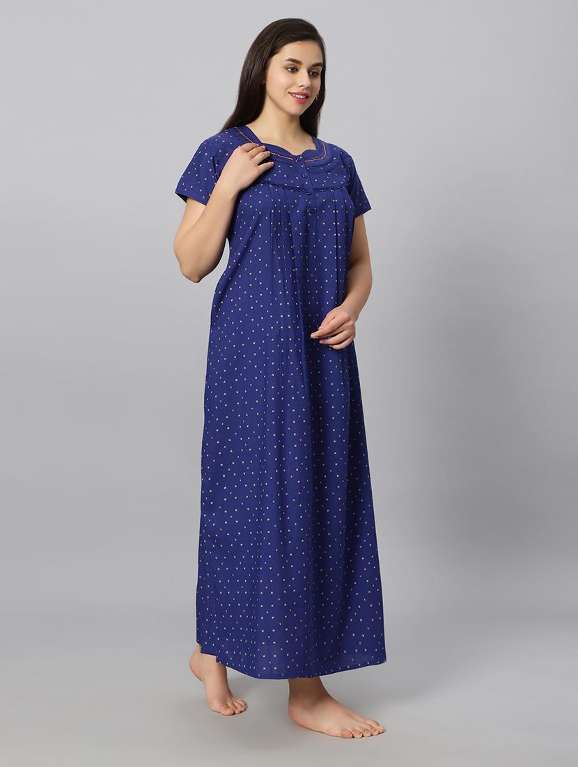 blue printed short sleeves nighty - 20184698 - Standard Image - 3