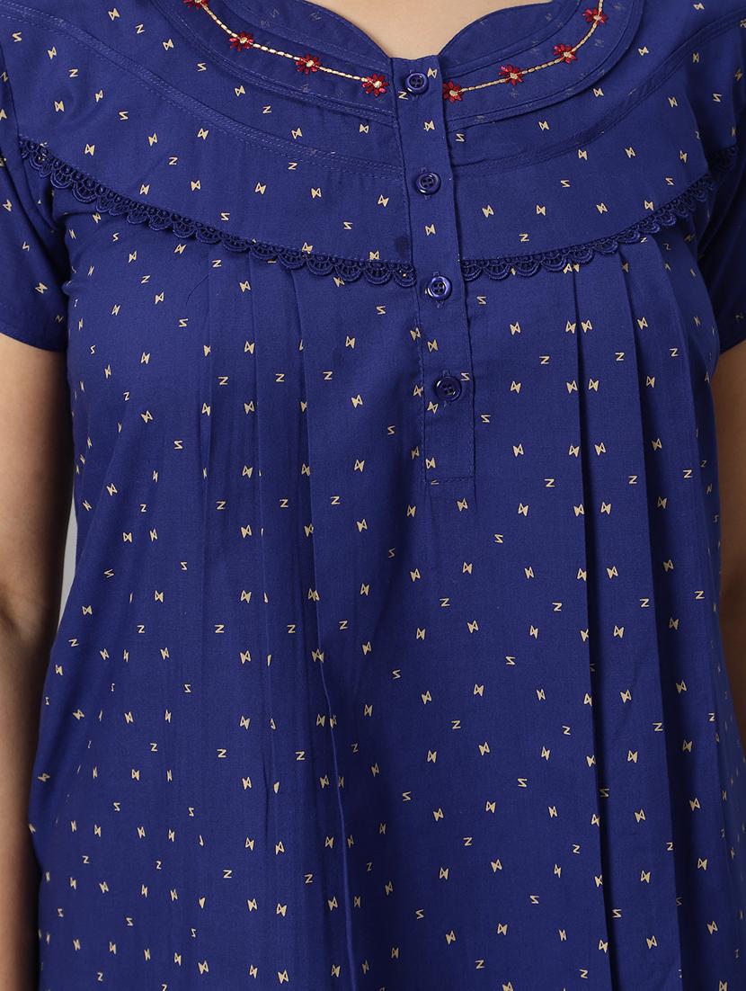 blue printed short sleeves nighty - 20184698 - Standard Image - 5