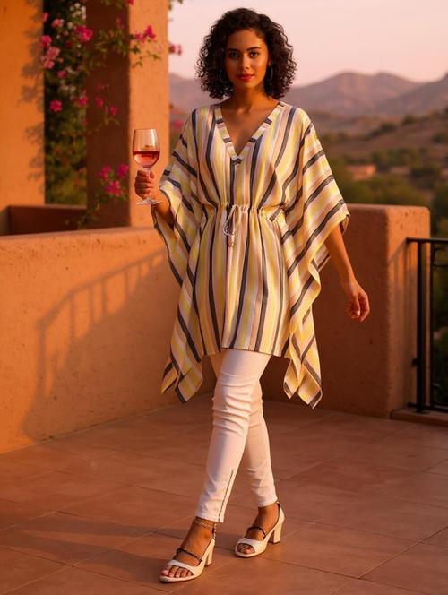 v-neck striped tunic kaftan - 20184728 - Standard Image - 0