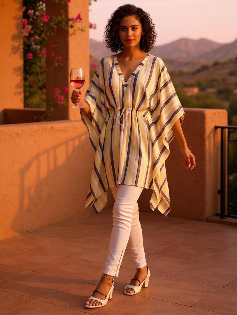 v-neck striped tunic kaftan - 20184728 - Zoom Image - 0
