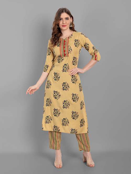 yellow floral printed kurta pant  - 20185143 -  Standard Image - 0