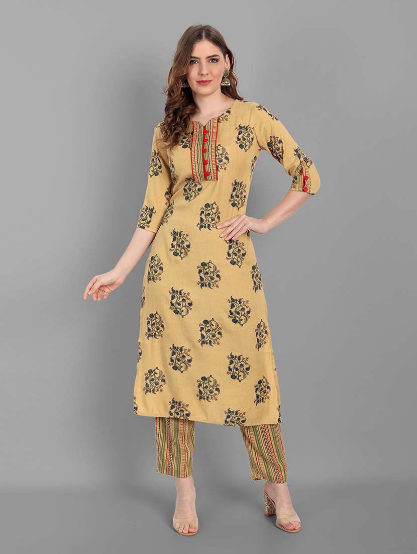 yellow floral printed kurta pant  - 20185143 -  Zoom Image - 0