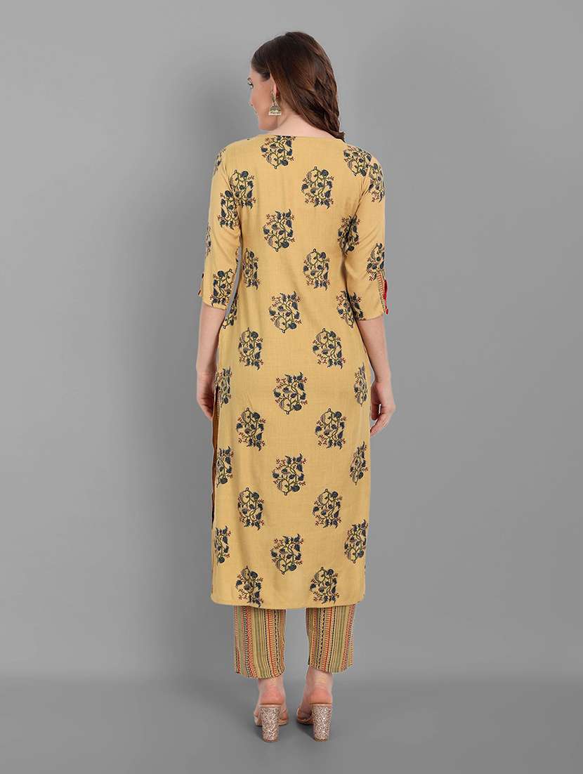 yellow floral printed kurta pant - 20185143 - Standard Image - 3