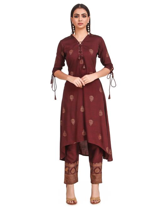 foil printed kurta pant set - 20185149 - Standard Image - 0