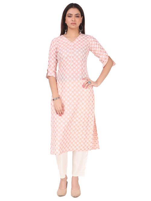 pink printed v neck printed kurta pant set - 20185151 - Standard Image - 0