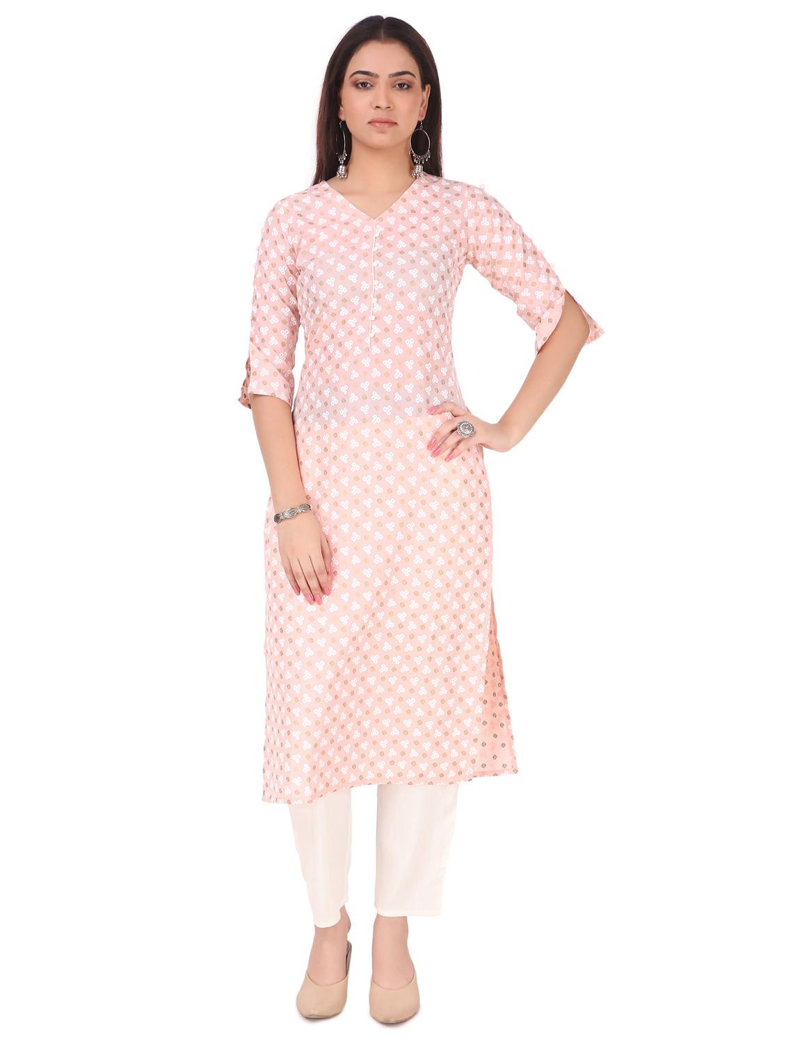 pink printed v neck printed kurta pant set - 20185151 - Zoom Image - 0