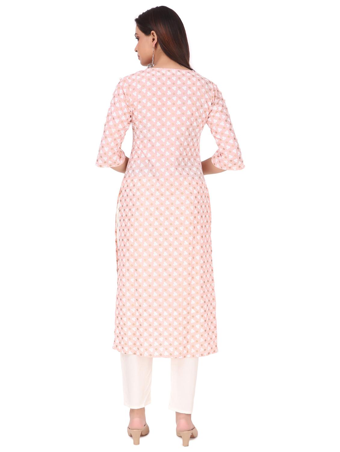 pink printed v neck printed kurta pant set - 20185151 - Standard Image - 3