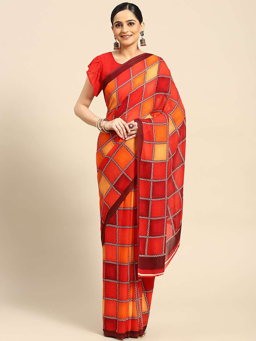 women's checks multi colored saree with blouse - 20185201 -  Zoom Image - 0