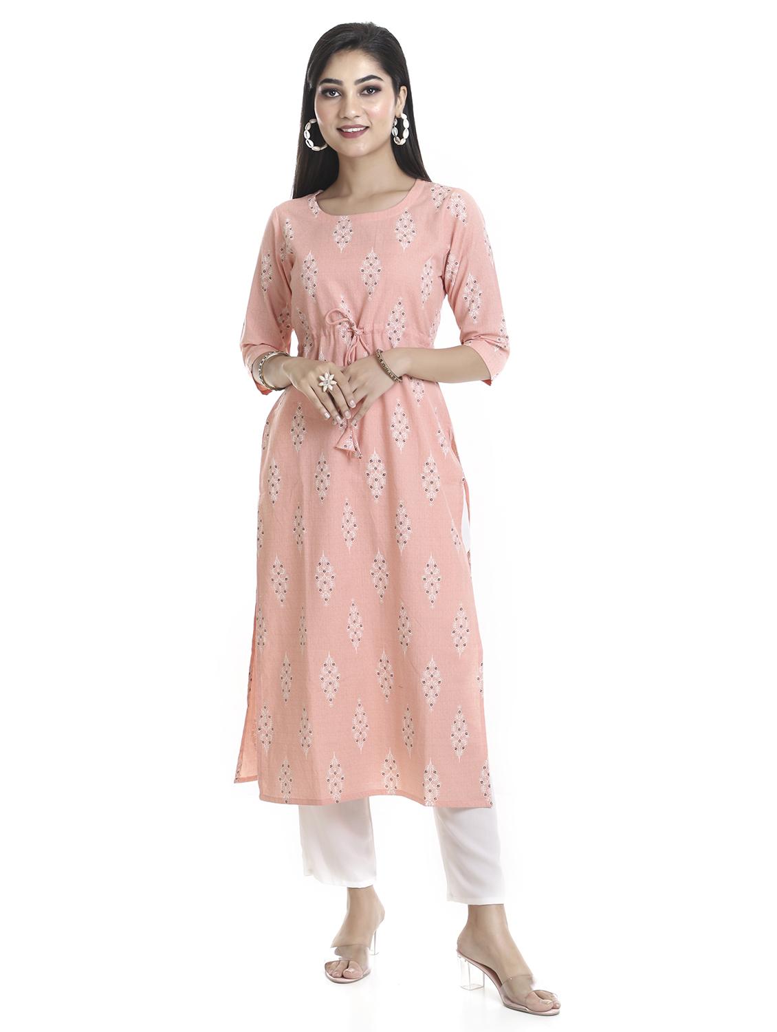 peach cotton blend straight kurta - 20186070 -  Zoom Image - 0