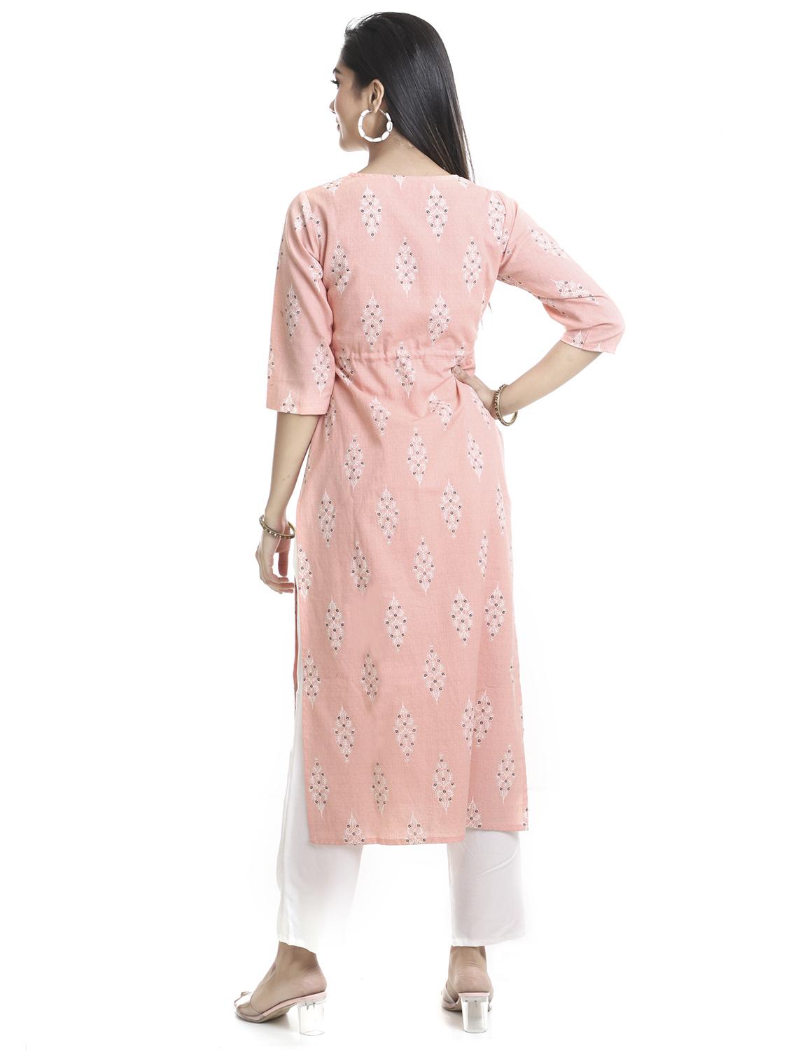 peach cotton blend straight kurta - 20186070 - Standard Image - 3