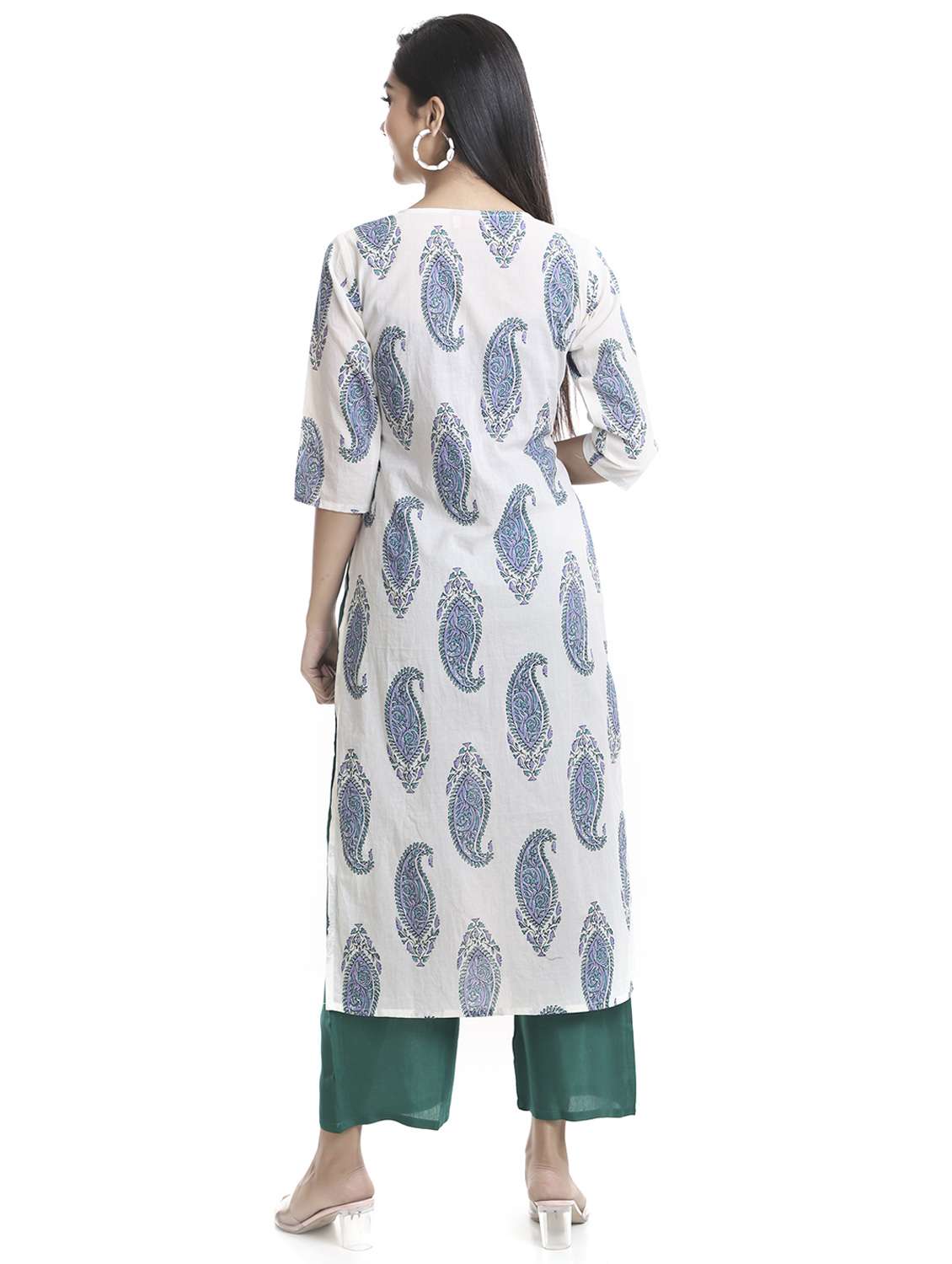 white cotton blend straight kurta - 20186073 -  Standard Image - 3